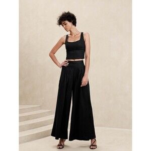 New Banana Republic Linen Blend Pleated Palazzo Wide Leg Pants Size 12P Petite